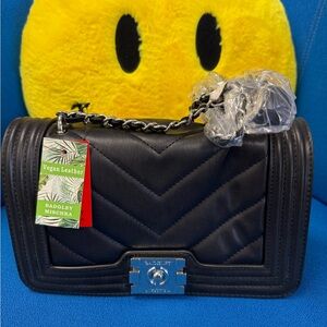 New With Tags!! Badgley Mischka Black Vegan Leather Quilting Crossbody Bag